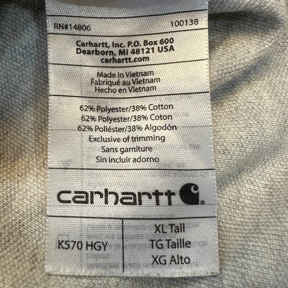Men's Carhartt Grey Single Front Pocket‎ Polo Shirt Size XL - Picture 5 of 5